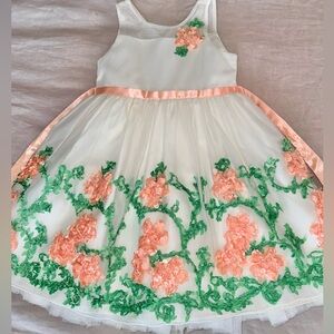 American Princess Satin and Tulle Dress - White, Green, and Peach